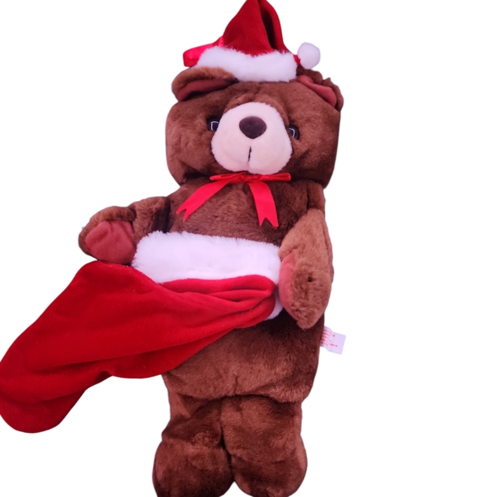 Vintage Brown  Teddy Bear Stuffed Plush Christmas Stocking‎ - 21-inch Tall